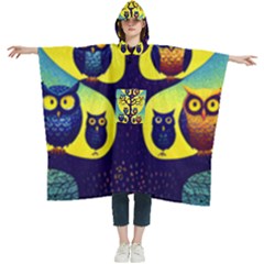 Owl Animal Cartoon Drawing Tree Nature Landscape Women s Hooded Rain Ponchos by Uceng