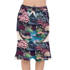 Japanese Garden Flowers Landscape Short Mermaid Skirt by danenraven