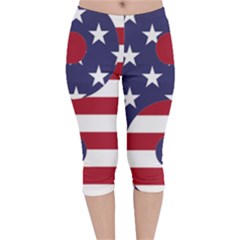 Yang Yin America Flag Abstract Art Asian Balance Velvet Capri Leggings  by Wegoenart
