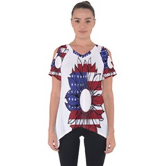 Us Flag Flower Sunshine Flag America Usa Cut Out Side Drop Tee by Wegoenart