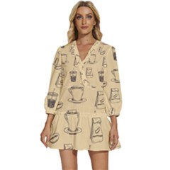 Coffee-56 V-neck Placket Mini Dress by nateshop
