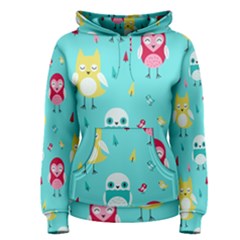 Owls Owl Bird Cute Animal Art Vector  Pattern Colorful Women s Pullover Hoodie by Salman4z