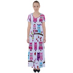 Owl Pattern High Waist Short Sleeve Maxi Dress by Salman4z