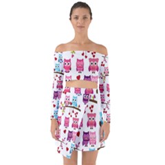 Owl Pattern Off Shoulder Top With Skirt Set by Salman4z