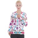 Owl Pattern Casual Zip Up Jacket View1