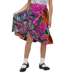 Flowers Nature Spring Blossom Flora Petals Art Kids  Ruffle Flared Wrap Midi Skirt by Ravend