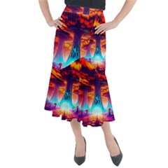 Sci-fi Fantasy Art Painting Colorful Pattern Midi Mermaid Skirt by Ravend