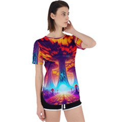 Sci-fi Fantasy Art Painting Colorful Pattern Perpetual Short Sleeve T-shirt by Ravend