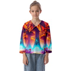 Sci-fi Fantasy Art Painting Colorful Pattern Kids  Sailor Shirt by Ravend