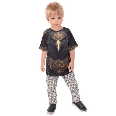 Eagle Ornate Pattern Feather Texture Kids  Raglan Tee by Ravend