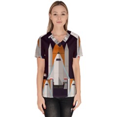 Rocket Space Universe Spaceship Women s V-neck Scrub Top by Salman4z