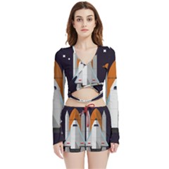 Rocket Space Universe Spaceship Velvet Wrap Crop Top And Shorts Set by Salman4z