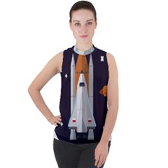 Rocket Space Universe Spaceship Mock Neck Chiffon Sleeveless Top by Salman4z