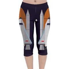 Rocket Space Universe Spaceship Velvet Capri Leggings  by Salman4z