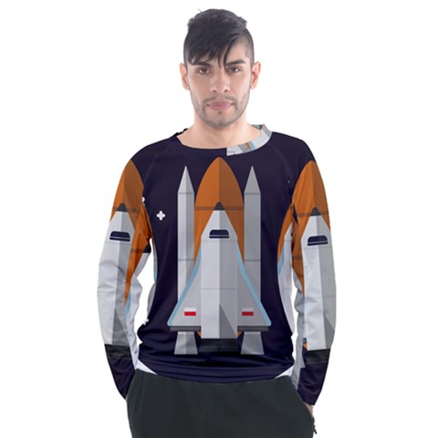 Rocket Space Universe Spaceship Men s Long Sleeve Raglan Tee by Salman4z