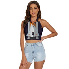 Rocket Space Universe Spaceship Backless Halter Cami Shirt by Salman4z