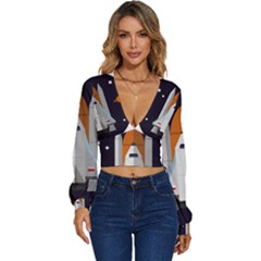 Rocket Space Universe Spaceship Long Sleeve Deep-v Velour Top by Salman4z
