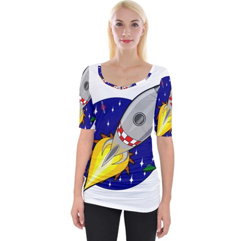 Rocket Ship Launch Vehicle Moon Wide Neckline Tee by Salman4z