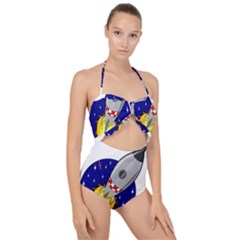 Rocket Ship Launch Vehicle Moon Scallop Top Cut Out Swimsuit by Salman4z