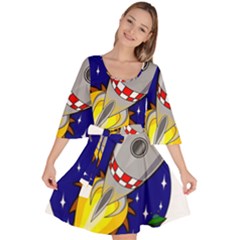 Rocket Ship Launch Vehicle Moon Velour Kimono Dress by Salman4z