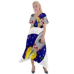 Rocket Ship Launch Vehicle Moon Cross Front Sharkbite Hem Maxi Dress by Salman4z