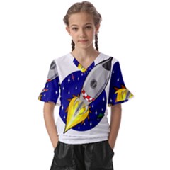 Rocket Ship Launch Vehicle Moon Kids  V-neck Horn Sleeve Blouse by Salman4z