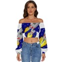 Rocket Ship Launch Vehicle Moon Long Sleeve Crinkled Weave Crop Top View1