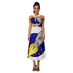 Rocket Ship Launch Vehicle Moon Sleeveless Cross Front Cocktail Midi Chiffon Dress by Salman4z