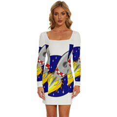 Rocket Ship Launch Vehicle Moon Long Sleeve Square Neck Bodycon Velvet Dress by Salman4z
