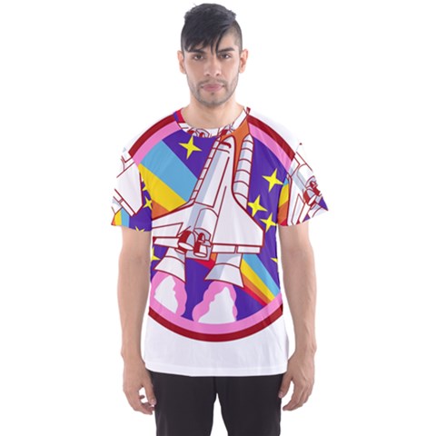 Badge Patch Pink Rainbow Rocket Men s Sport Mesh Tee by Salman4z