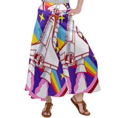 Badge Patch Pink Rainbow Rocket Women s Satin Palazzo Pants by Salman4z