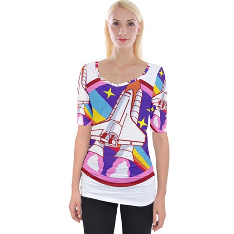 Badge Patch Pink Rainbow Rocket Wide Neckline Tee by Salman4z