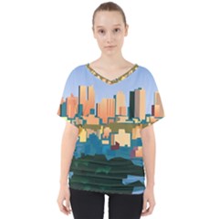 City Buildings Urban Dawn V-neck Dolman Drape Top by Salman4z