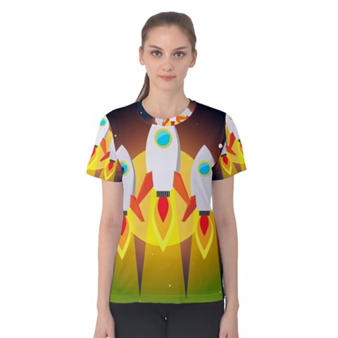 Rocket Take Off Missiles Cosmos Women s Cotton Tee by Salman4z