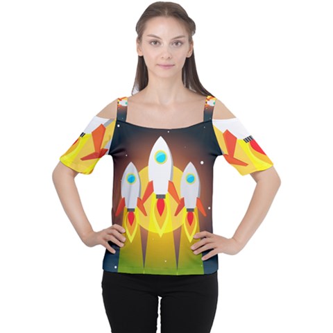 Rocket Take Off Missiles Cosmos Cutout Shoulder Tee by Salman4z