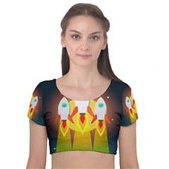 Rocket Take Off Missiles Cosmos Velvet Short Sleeve Crop Top  by Salman4z