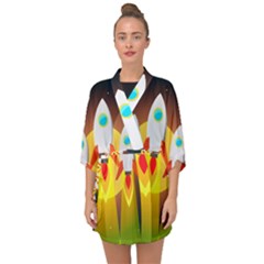 Rocket Take Off Missiles Cosmos Half Sleeve Chiffon Kimono by Salman4z