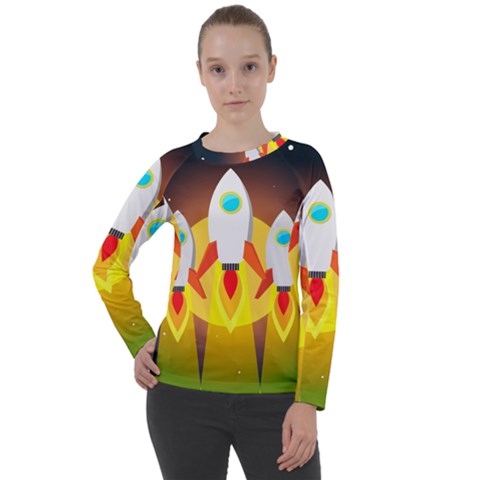 Rocket Take Off Missiles Cosmos Women s Long Sleeve Raglan Tee by Salman4z