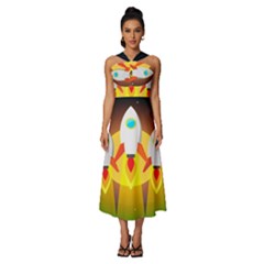 Rocket Take Off Missiles Cosmos Sleeveless Cross Front Cocktail Midi Chiffon Dress by Salman4z