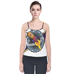 Rocket Space Clipart Illustrator Velvet Spaghetti Strap Top by Salman4z
