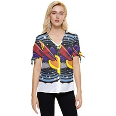 Rocket Space Clipart Illustrator Bow Sleeve Button Up Top by Salman4z