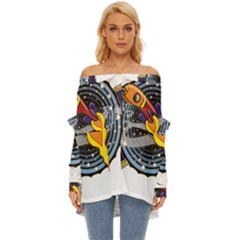 Rocket Space Clipart Illustrator Off Shoulder Chiffon Pocket Shirt by Salman4z