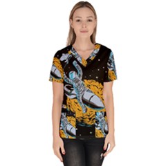 Astronaut Planet Space Science Women s V-neck Scrub Top by Salman4z