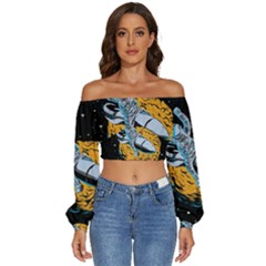 Astronaut Planet Space Science Long Sleeve Crinkled Weave Crop Top by Salman4z