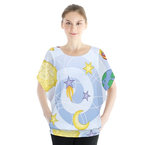 Science Fiction Outer Space Batwing Chiffon Blouse by Salman4z