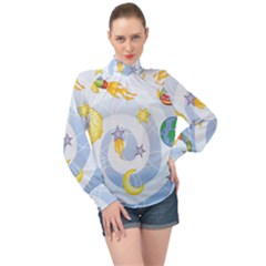 Science Fiction Outer Space High Neck Long Sleeve Chiffon Top by Salman4z