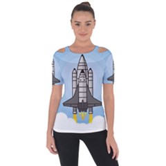 Rocket Shuttle Spaceship Science Shoulder Cut Out Short Sleeve Top by Salman4z