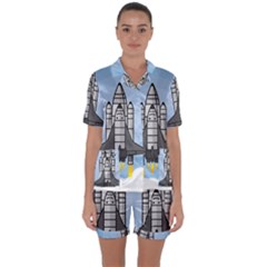 Rocket Shuttle Spaceship Science Satin Short Sleeve Pajamas Set by Salman4z