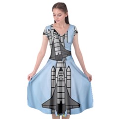 Rocket Shuttle Spaceship Science Cap Sleeve Wrap Front Dress by Salman4z