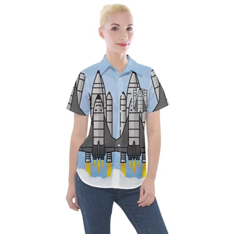 Rocket Shuttle Spaceship Science Women s Short Sleeve Pocket Shirt by Salman4z
